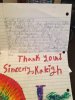 Handwritten thank you note from a student in Mrs. Breshear’s 3rd grade class at Fogarty Elementary