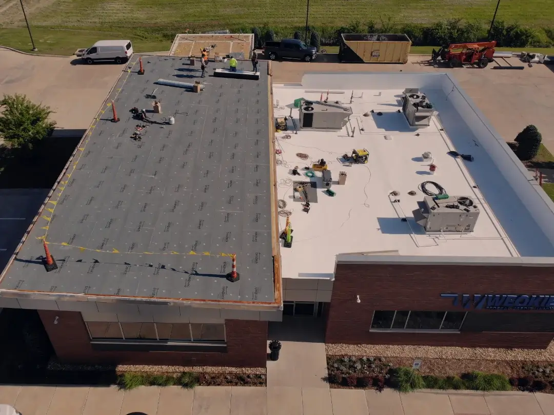 A commercial flat roof installed by Yates Roofiing